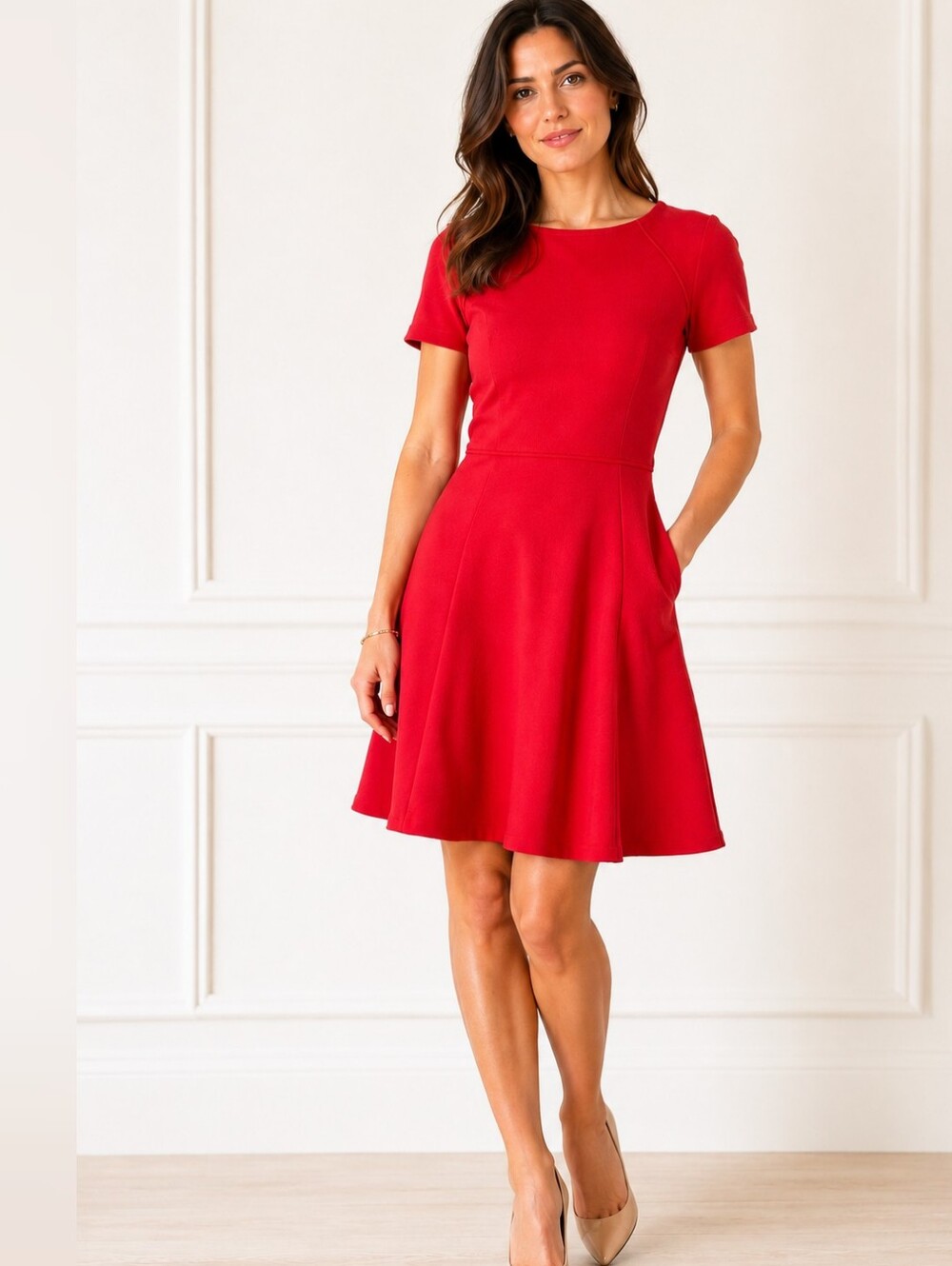 J. Crew Red Short-Sleeve Fit & Flare Dress